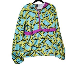 BlackJack 1999 Usa Retro Vintage Windbreaker Resort Geometric Print/Hood Jacket